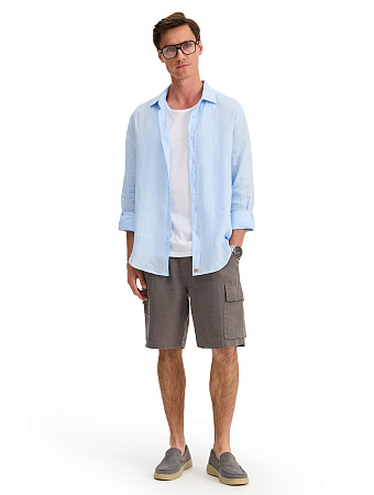 Шорты с карманами из 100% льна для мужчин, цвет серый, фото 1