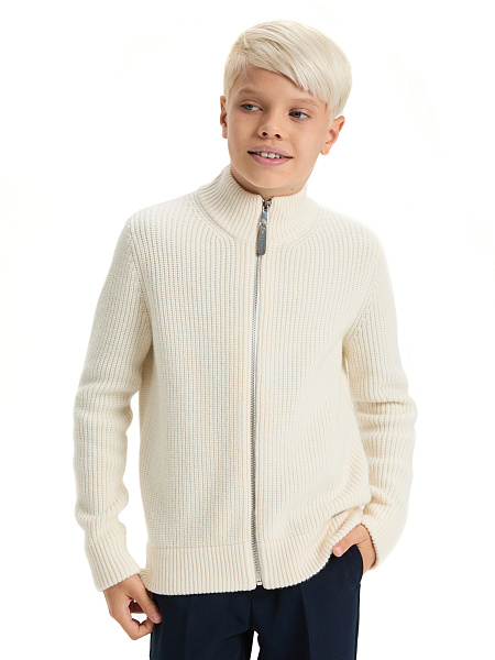 Кардиган шерстяной на молнии для мальчиков-подростков, цвет молочный, фото 1