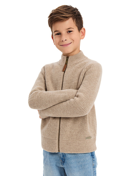 Кардиган шерстяной на молнии для мальчика, цвет бежевый, фото 1