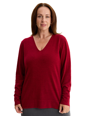 Merino Base Джемпер женский V-вырез plus size, цвет бордо, фото 1