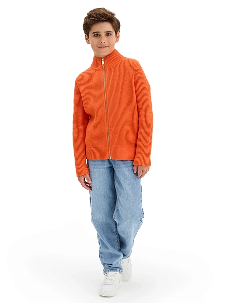 Кардиган шерстяной на молнии для мальчика, цвет оранжевый коралл, фото 5
