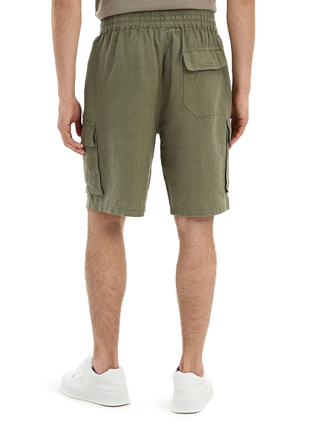 Шорты с карманами из 100% льна для мужчин, цвет хаки, фото 5