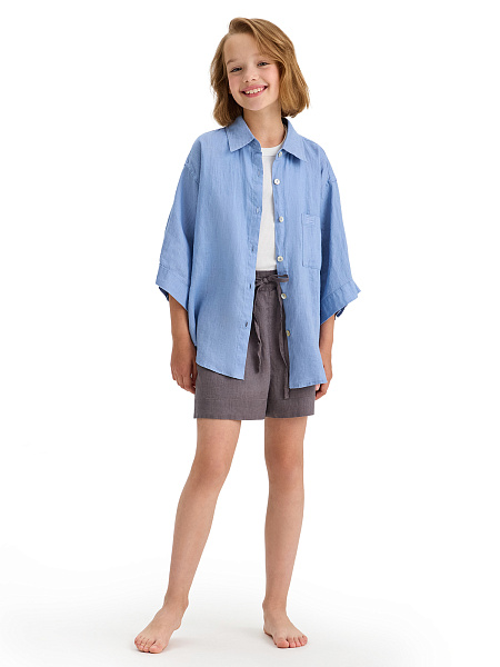 LINEN Рубашка для девочки, цвет голубой пепельный, фото 5