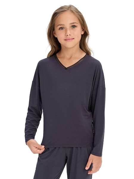 Лонгслив серии Bamboo для девочки, цвет темно-серый, фото 1