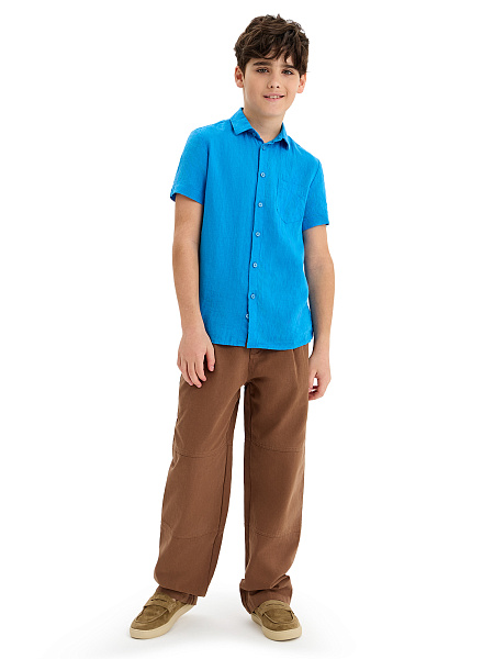 Рубашка для мальчика с коротким, цвет лазурный, фото 5