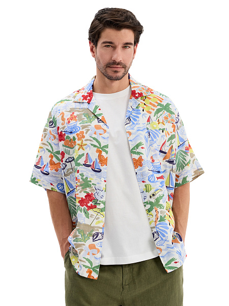 Мужская рубашка LINEN из умягченного льна, цвет паттерн vacation, фото 4