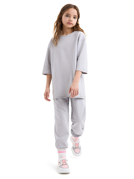 Брюки-джоггеры детские для девочек серии Cotton, цвет светло-серый, фото 1
