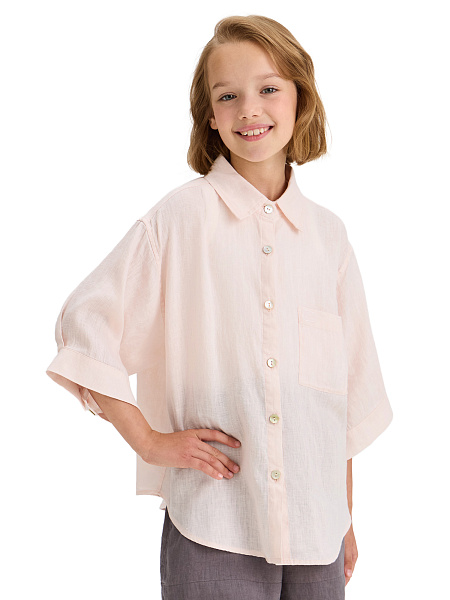 LINEN Рубашка для девочки, цвет бело-розовый, фото 1
