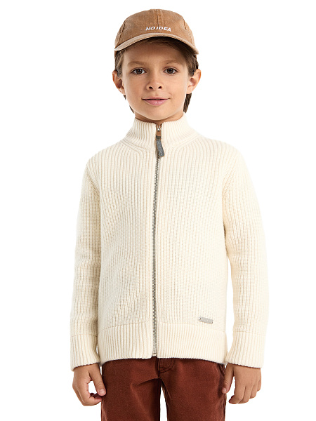 Кардиган шерстяной на молнии для мальчика, цвет молочный, фото 1