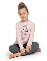 Пижама для девочки из шерсти мериносов Розовый+серый