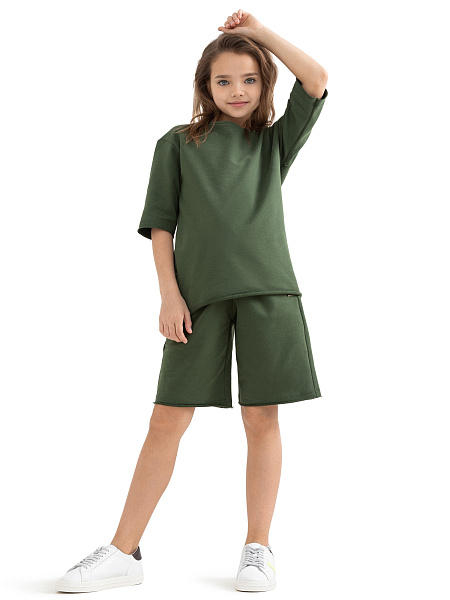 Футболка детская для девочек серии Cotton, цвет олива, фото 2