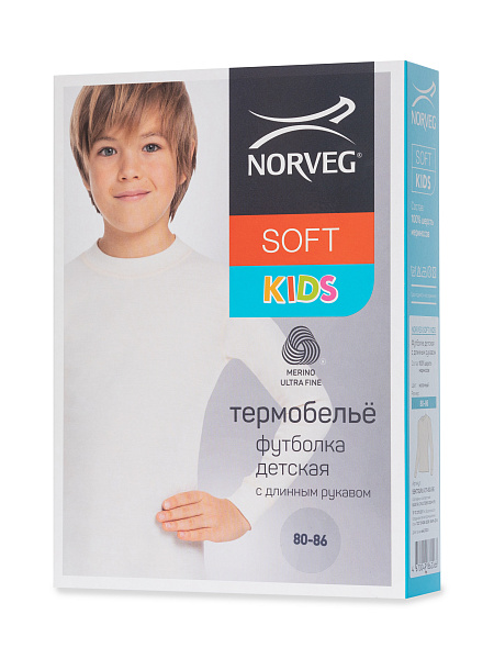 Термофутболка детская серии SOFT. Знак Woolmark, цвет молочный, фото 4