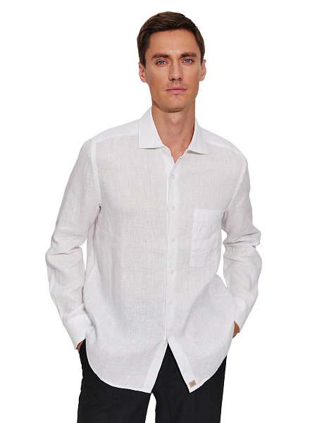 Рубашка мужская классическая 100% лен, цвет белый, фото 1