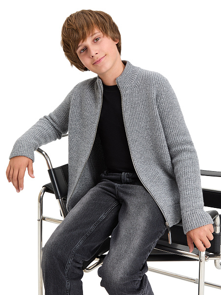 Кардиган шерстяной на молнии для мальчиков-подростков, цвет пепельный меланж, фото 5