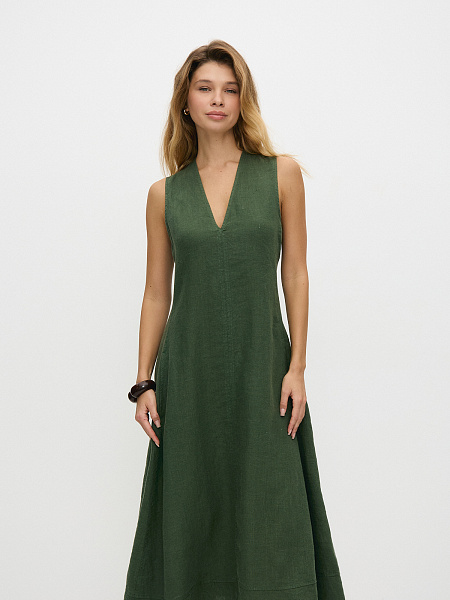 LINEN Платье женское, цвет олива, фото 2