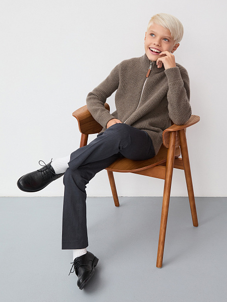 Кардиган шерстяной на молнии для мальчиков-подростков, цвет коричневый, фото 6