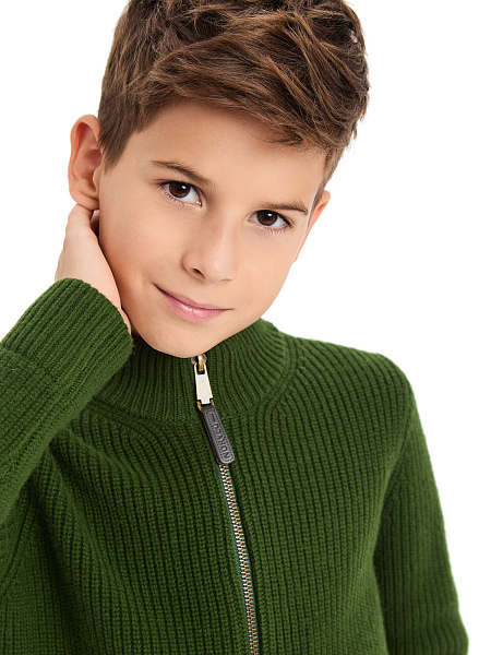 Кардиган шерстяной на молнии для мальчика, цвет олива, фото 4