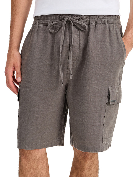 Шорты с карманами из 100% льна для мужчин, цвет серый, фото 4