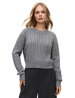 Джемпер с орнаментом "косы" укороченный Светло-серый меланж