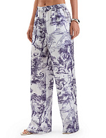 Брюки SILK женские прямые Принт светлый Toile de Jouy