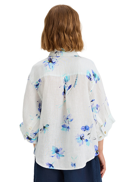 LINEN Рубашка для девочки, цвет белый, паттерн flowers, фото 3