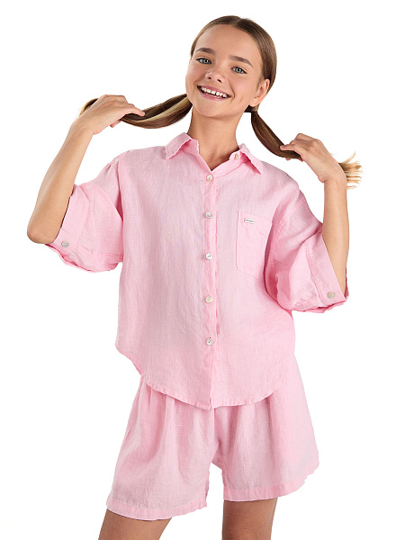 Рубашка для девочек-подростков серии LINEN, цвет нежно-розовый, фото 1