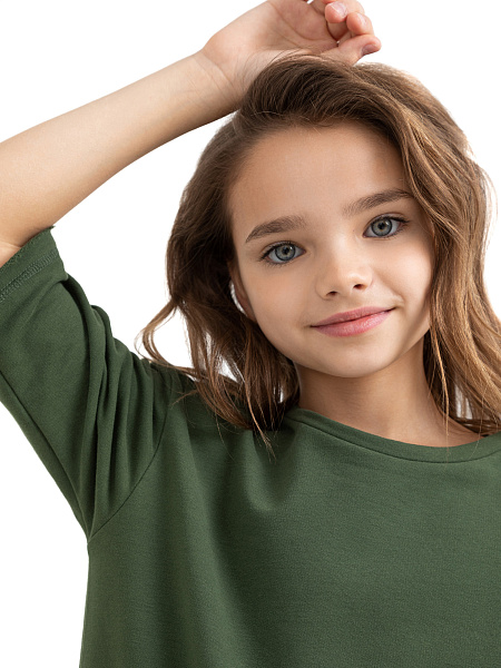 Футболка детская для девочек серии Cotton, цвет олива, фото 4