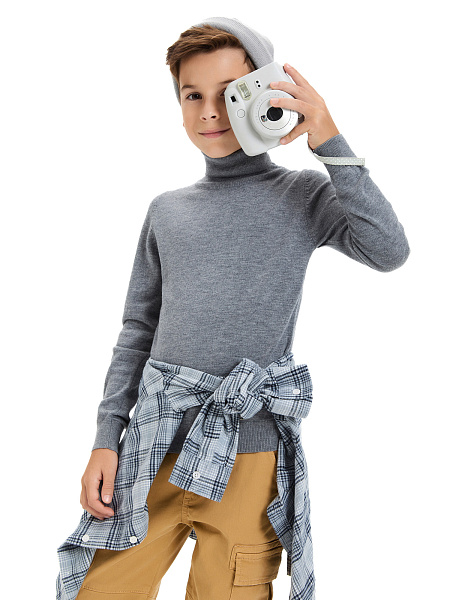 Свитер Cash Touch детский для мальчиков, цвет серый меланж, фото 6