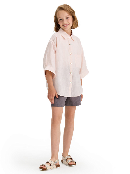 LINEN Рубашка для девочки, цвет бело-розовый, фото 5