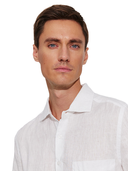 Рубашка мужская классическая 100% лен, цвет белый, фото 3
