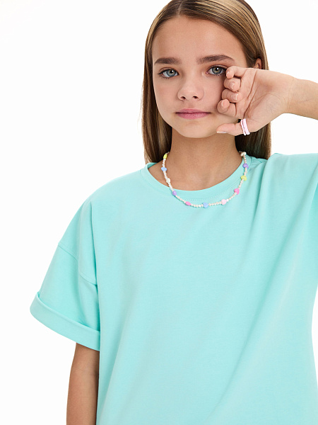 Футболка для девочки ORGANOMICA Cotton, цвет тиффани, фото 4