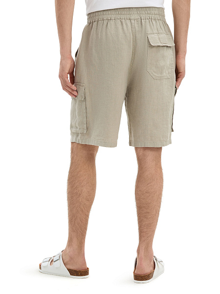 Шорты с карманами из 100% льна для мужчин, цвет бежевый, фото 6