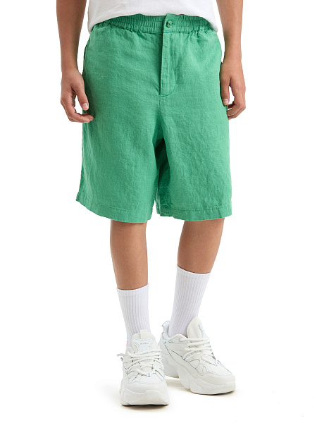 Шорты-бермуды из 100% льна для мальчиков, цвет зеленый, фото 2