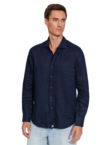 Рубашка мужская классическая 100% лен, цвет темно-синий, фото 1