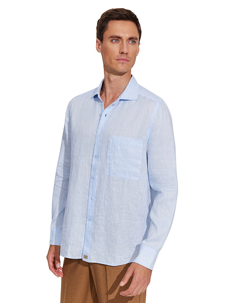 Рубашка мужская классическая 100% лен, цвет бледно-голубой, фото 1