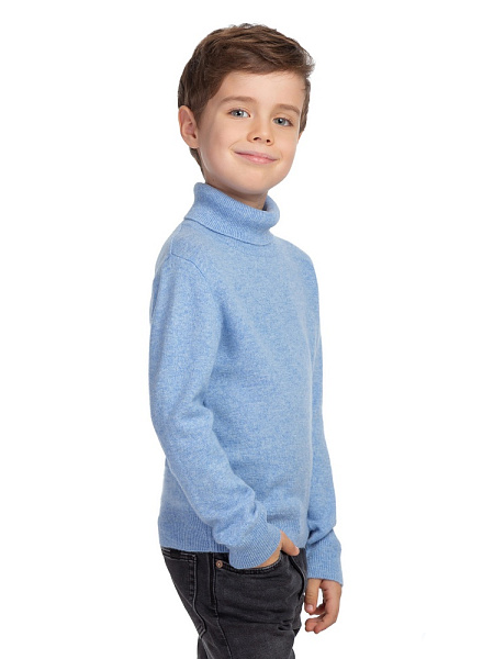Свитер Cashmere детский для мальчика с высоким воротом, цвет голубой меланж, фото 3