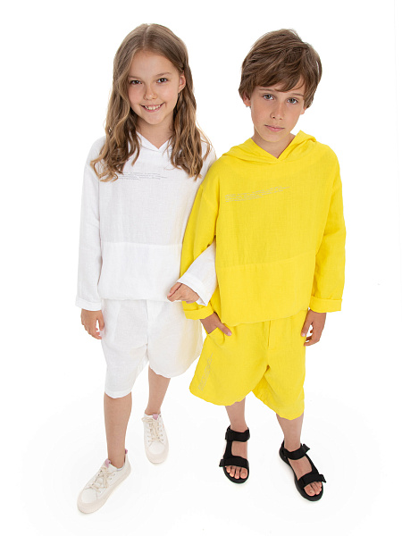 Шорты-бермуды из 100% льна для мальчиков-подростков, цвет желтый, фото 5