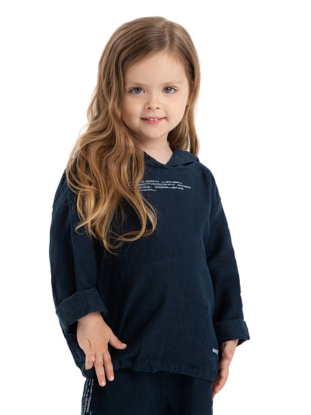 Худи из 100% льна для девочек, цвет темно-синий, фото 1