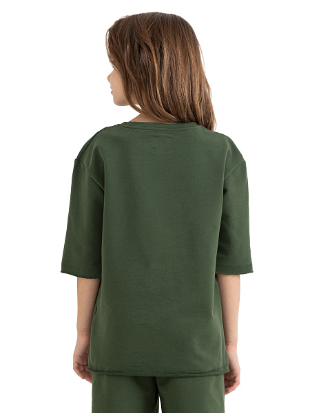 Футболка детская для девочек серии Cotton, цвет олива, фото 5