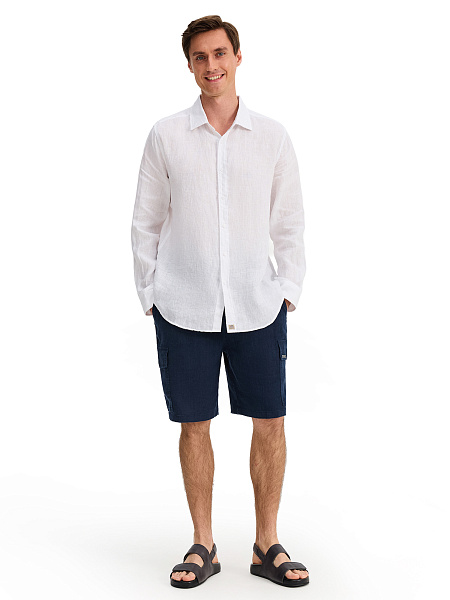 Шорты с карманами из 100% льна для мужчин, цвет темно-синий, фото 1