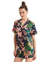Комплект женский из шелка (жакет+шорты) Принт Тропический