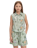 Блуза для девочки без рукавов LINEN Шалфей, паттерн Wild Flowers