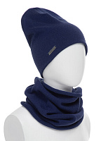 Комплект шапка и снуд из 100% шерсти мериносов для женщин Темно-синий