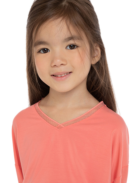 Лонгслив Bamboo для девочки, цвет коралловый, фото 3