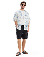 Шорты с карманами из 100% льна для мужчин Черный