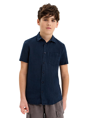 Рубашка для мальчика с коротким, цвет темно-синий, фото 1