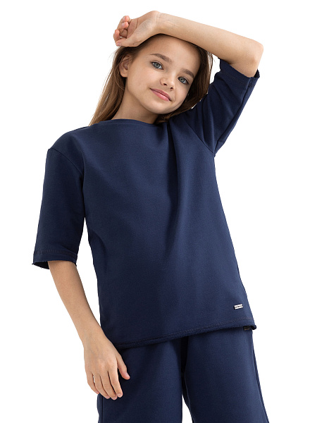 Футболка детская для девочек серии Cotton, цвет темно-синий, фото 1