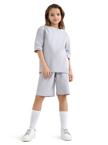 Футболка детская для девочек серии Cotton, цвет светло-серый, фото 2