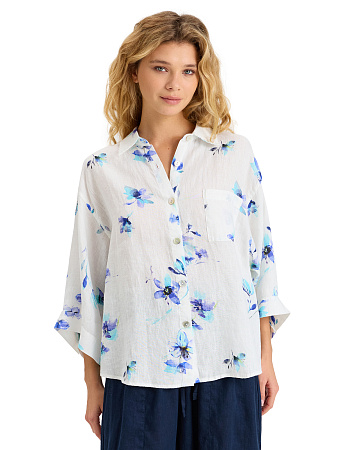 Рубашка женская c широкими рукавами серии LINEN, цвет паттерн flowers, фото 1