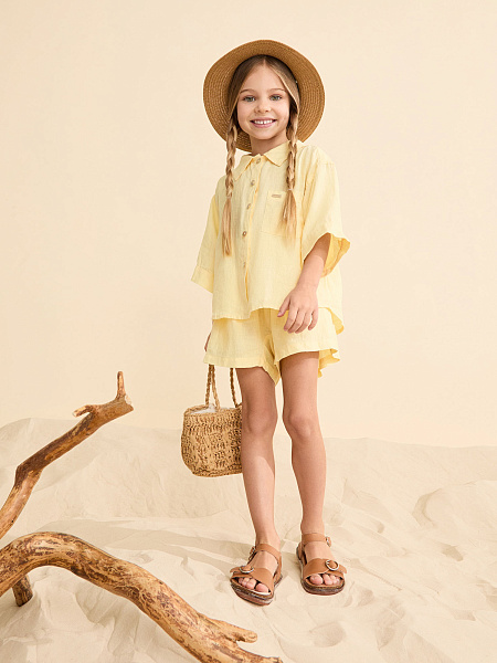 Рубашка для девочки серии LINEN, цвет бледно-желтый, фото 5